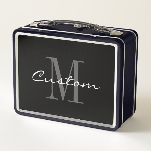Aangepaste zwarte metalen lunchbox met elegant mon (Achterkant)