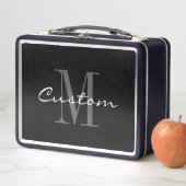 Aangepaste zwarte metalen lunchbox met elegant mon (In situ)