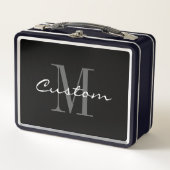 Aangepaste zwarte metalen lunchbox met elegant mon (Voorkant)