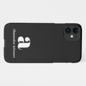 Aangepaste zwarte moderne monogram minimumnaam iPhone hoesje (Achterkant horizontaal)