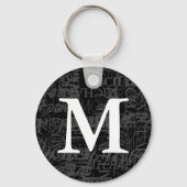 Aangepaste zwarte moderne monogram Sleutelhanger (Voorkant)