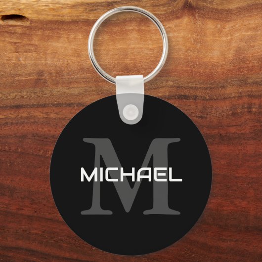 Aangepaste zwarte moderne monogram Sleutelhanger (Achterkant)