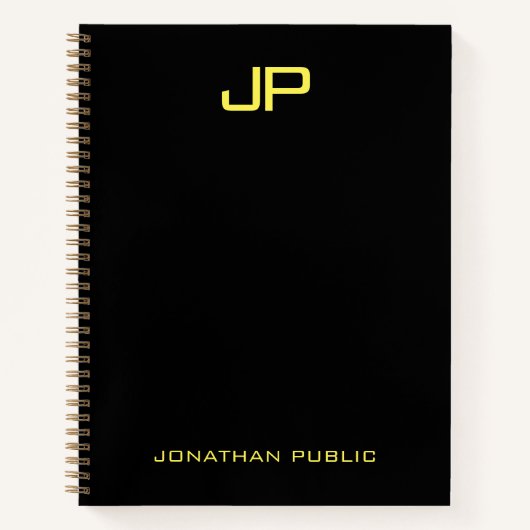 Aangepaste zwarte monogram Gold Name Sjabloon Notitieboek (Voorkant)