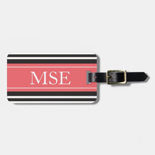 Aangepaste zwarte monogrammen bagagelabel (Voorkant horizontaal)