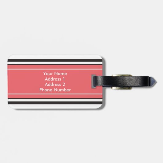 Aangepaste zwarte monogrammen bagagelabel (Achterkant horizontaal)