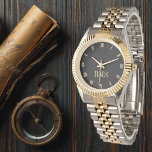 Aangepaste zwarte monogrammen Gold Silver Tone Bra Horloge<br><div class="desc">Aangepaste, gepersonaliseerde, unisex elegante gouden en zilveren toonmetalen armbandhorloge. Typ gewoon in de initialen. Ga je gang door creëer een prachtig, aangepast horloge voor de speciale mannen en vrouwen in je leven - mama, vader, bruid, bruid, bruid, vrouw, echtgenoot, zus, broer, grootmoeder, grootvader, vriendin, vriend. Maakt een groot aangepast cadeau...</div>