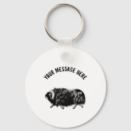 Aangepaste zwarte Muskox-illustratiekaart Sleutelhanger