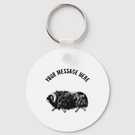 Aangepaste zwarte Muskox-illustratiekaart Sleutelhanger (Voorkant)