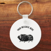 Aangepaste zwarte Muskox-illustratiekaart Sleutelhanger (Voorkant)