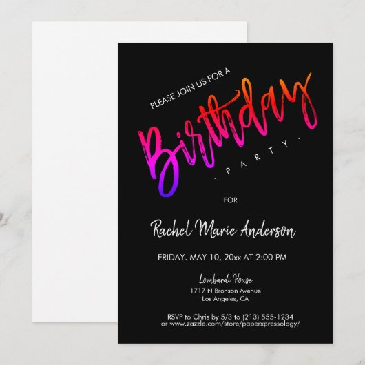 Aangepaste zwarte neon-minimumafstand voor verjaar kaart (Voorkant / Achterkant)