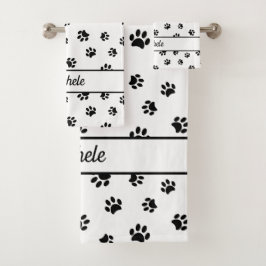 Aangepaste Zwarte Pootafdrukken Cute Fun Bad Handdoek