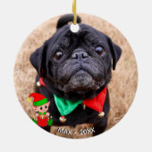 Aangepaste Zwarte Pug Hond Foto met Aardige Elf Keramisch Ornament (Achterkant)