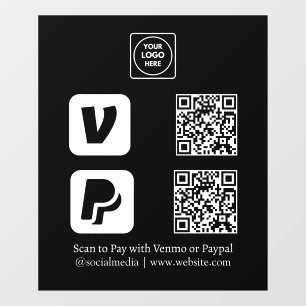 Aangepaste zwarte QR-betaling Venmo & PayPal-dis Raamsticker