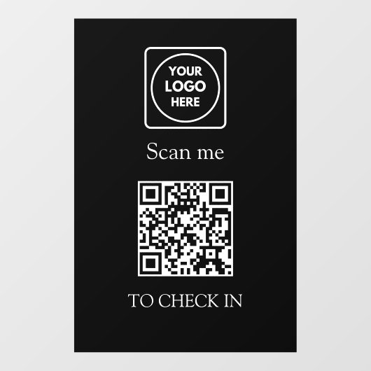 Aangepaste Zwarte QR Check-In | Weergave Bedrijfsl Raamsticker (Vel)