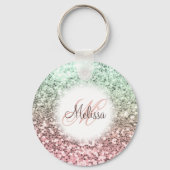 Aangepaste zwarte roze groene glitter-monogram naa sleutelhanger (Achterkant)