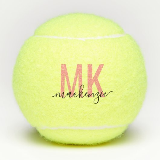 Aangepaste zwarte roze handtekening 2 Initialen Tennisballen (Voorkant)