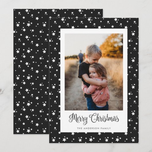 Aangepaste zwarte sterren Foto Merry-kerstkaarten Feestdagenkaart (Voorkant / Achterkant)