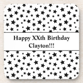 Aangepaste zwarte sterren met bericht verjaardagsf bier onderzetter