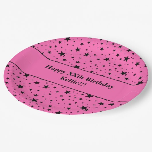 Aangepaste zwarte sterren met bericht verjaardagsf papieren bordje (Gekanteld)