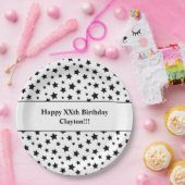 Aangepaste zwarte sterren met bericht verjaardagsf papieren bordje (Feest)