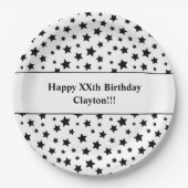 Aangepaste zwarte sterren met bericht verjaardagsf papieren bordje (Voorkant)