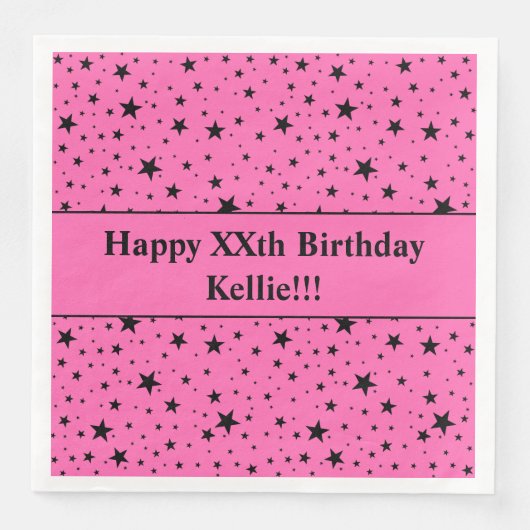 Aangepaste zwarte sterren met bericht verjaardagsf servet (Voorkant)