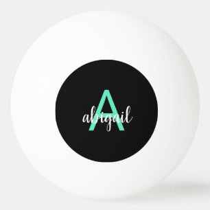 Aangepaste Zwarte Teal Meisjesachtige Monogram Naa Pingpongbal