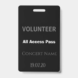 Aangepaste Zwarte Vrijwilliger All Access Pas Conc Badge