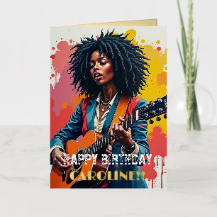Aangepaste Zwarte Vrouwelijke Gitariste Kunst Insp Folie Wenskaart