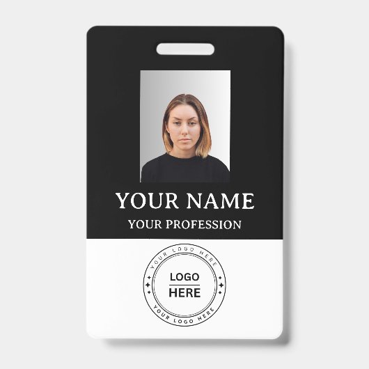 Aangepaste zwarte werknemer badge met foto, Logo,  (Voorzijde)