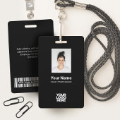 Aangepaste zwarte werknemersfoto, streepjescode, L Badge