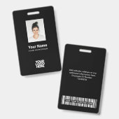 Aangepaste zwarte werknemersfoto, streepjescode, L Badge (Voor- en achterkant)