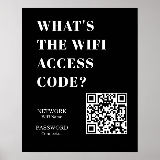 Aangepaste Zwarte WiFi QR | Netwerk Wachtwoord Wee Poster (Voorkant)