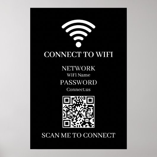 Aangepaste Zwarte WiFi QR | Netwerk Wachtwoord Wee Poster (Voorkant)