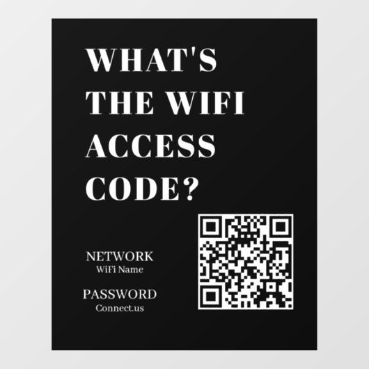 Aangepaste Zwarte WiFi QR | Netwerk Wachtwoord Wee Raamsticker (Vel)