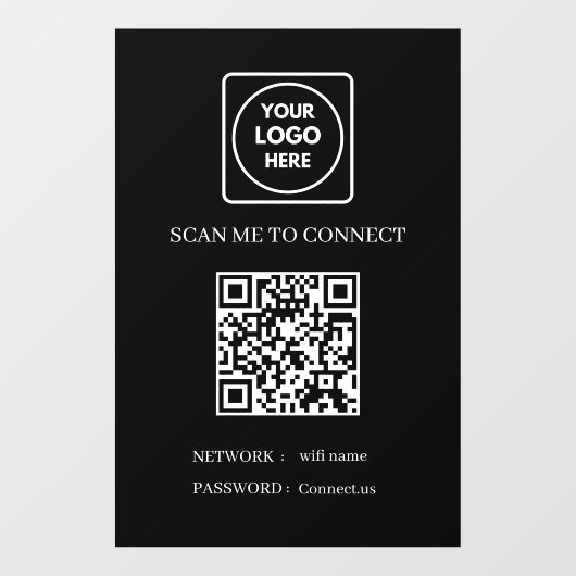 Aangepaste Zwarte WiFi QR | Scan om het scherm te  Raamsticker (Vel)