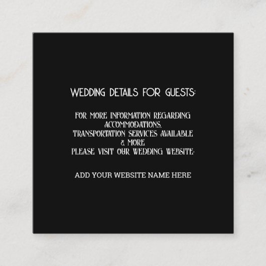 Aangepaste zwarte witbruiloft voor gasten informatiekaartje (Voorkant)