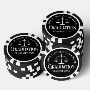 Aangepaste zwarte witte afstudeerfeest voor rechte poker chips