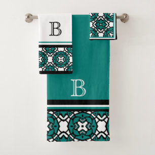 Aangepaste zwarte witte Blauwgroen groene oosterse Bad Handdoek