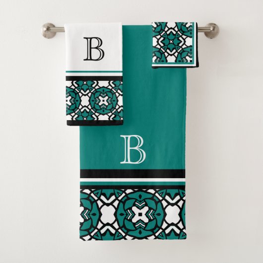 Aangepaste zwarte witte Blauwgroen groene oosterse Bad Handdoek (Insitu)