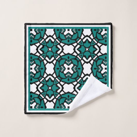 Aangepaste zwarte witte Blauwgroen groene oosterse Bad Handdoek (Wasdoekje)