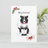 Aangepaste Zwarte Witte Border Collie Hond Cute Feestdagenkaart (Staand voorkant)