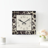 Aangepaste zwarte witte Cheetah Leopard Afdruknaam Vierkante Klok (Huis)