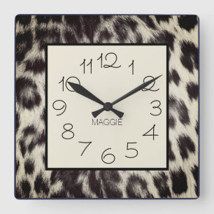 Aangepaste zwarte witte Cheetah Leopard Afdruknaam Vierkante Klok