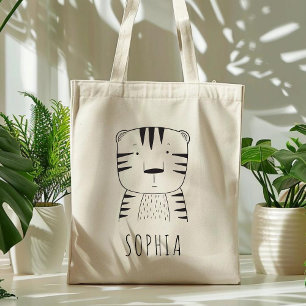 Aangepaste Zwarte Witte Cute Tijger Tote Bag