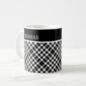 Aangepaste zwarte witte Gingham-naam Koffiemok (Voorkant links)