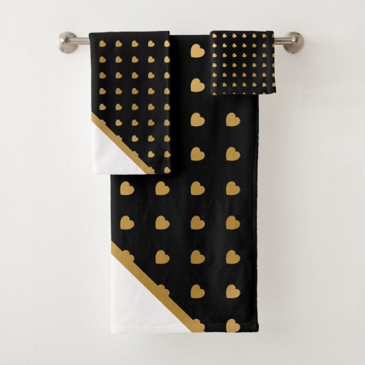 AANGEPASTE ZWARTE WITTE GOUDEN HARTEN BATHROOM TOW BAD HANDDOEK (Insitu)