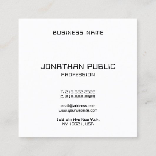 Aangepaste zwarte & witte moderne, eenvoudige Sjab Vierkante Visitekaartje (Achterkant)