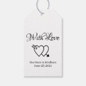 Aangepaste zwarte witte script harten Huwelijkscad Cadeaulabel (Voorkant)