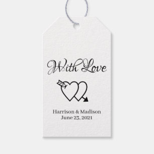 Aangepaste zwarte witte script harten Huwelijkscad Cadeaulabel
